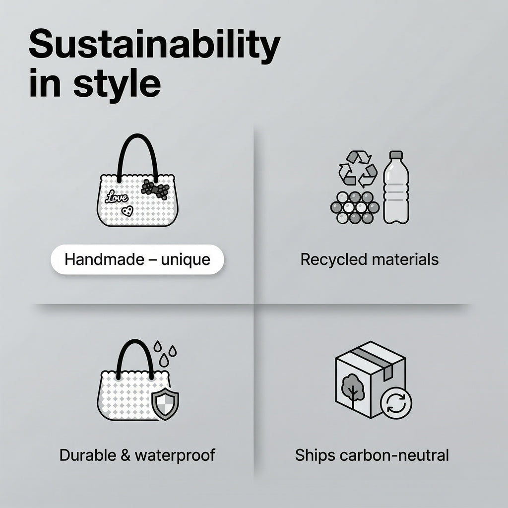 Handwoven White Tote Bag with "Love" Detail – Recycled Plastic, Waterproof & Handmade in Small Batches | NÁ Design