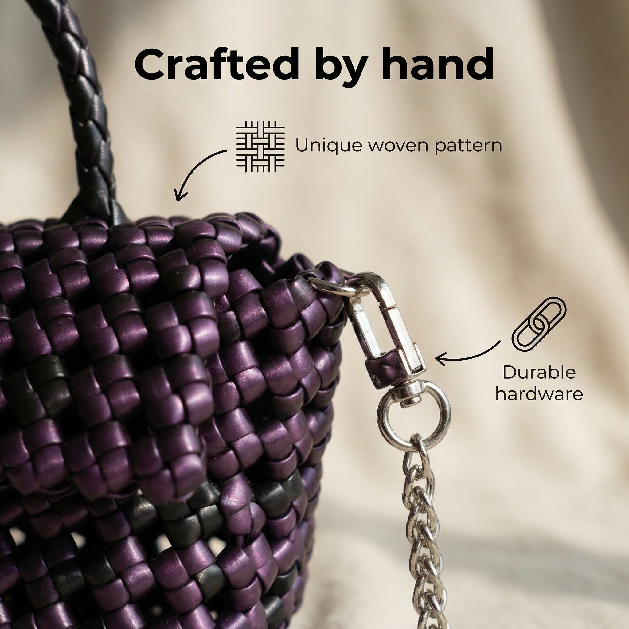 Handwoven Purple Tote Bag – Recycled Plastic, Waterproof & Handmade in Small Batches | NÁ Design