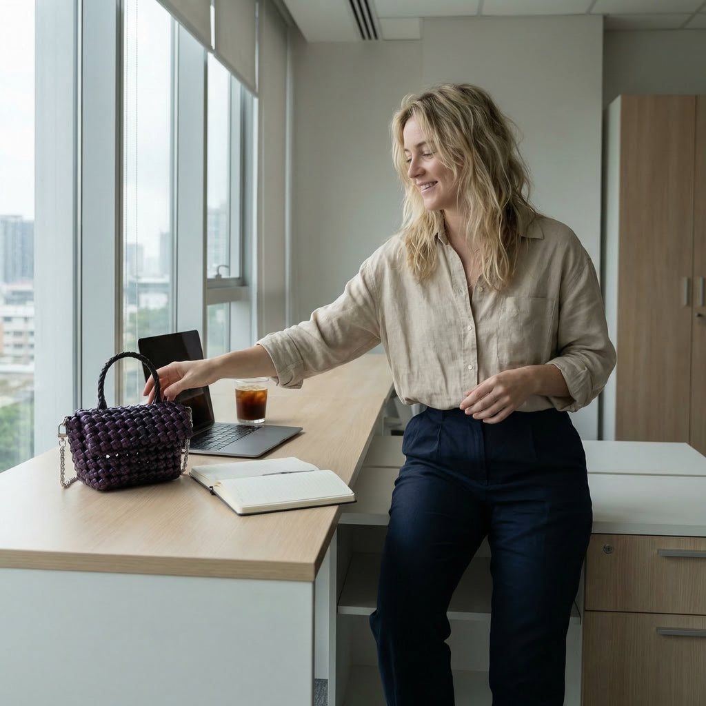 Handwoven Purple Tote Bag – Recycled Plastic, Waterproof & Handmade in Small Batches | NÁ Design