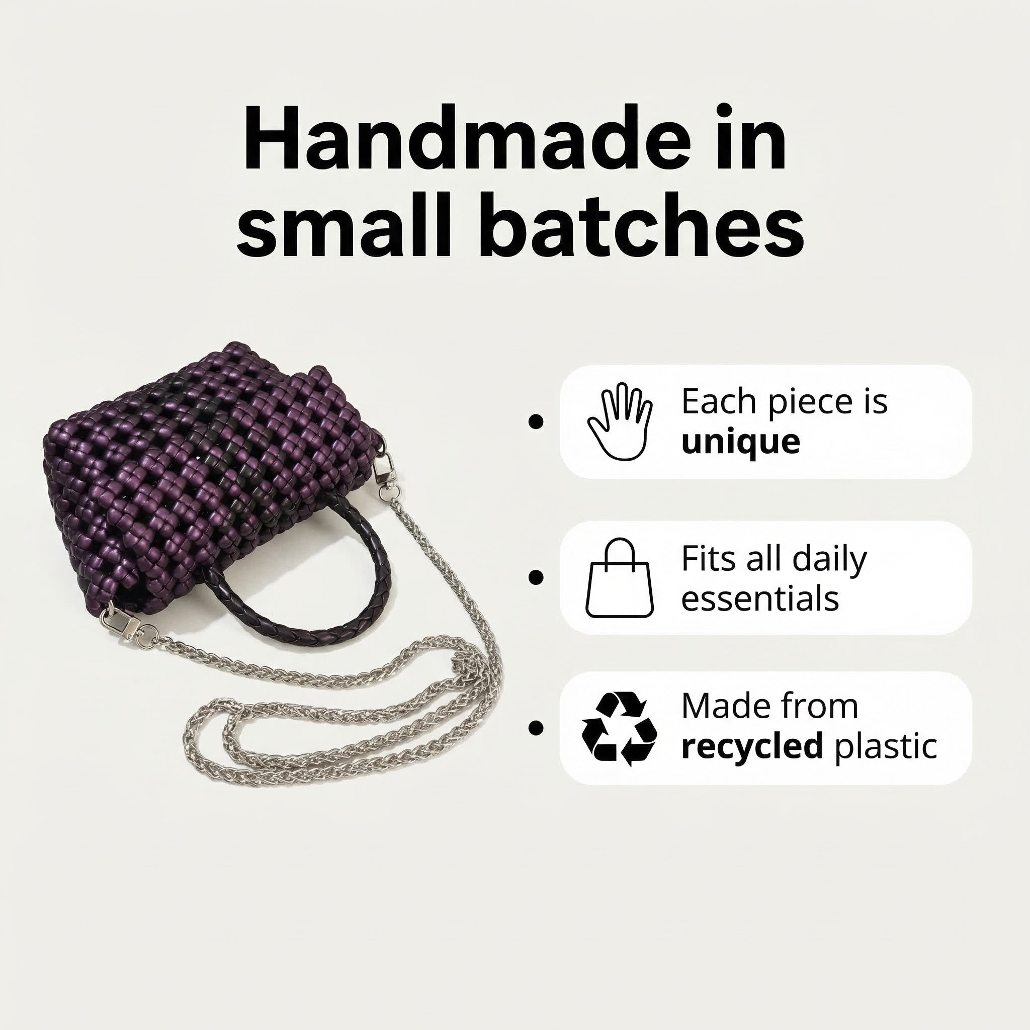 Handwoven Purple Tote Bag – Recycled Plastic, Waterproof & Handmade in Small Batches | NÁ Design