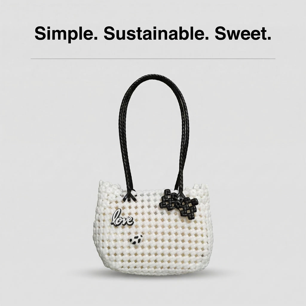 Handwoven White Tote Bag with "Love" Detail – Recycled Plastic, Waterproof & Handmade in Small Batches | NÁ Design