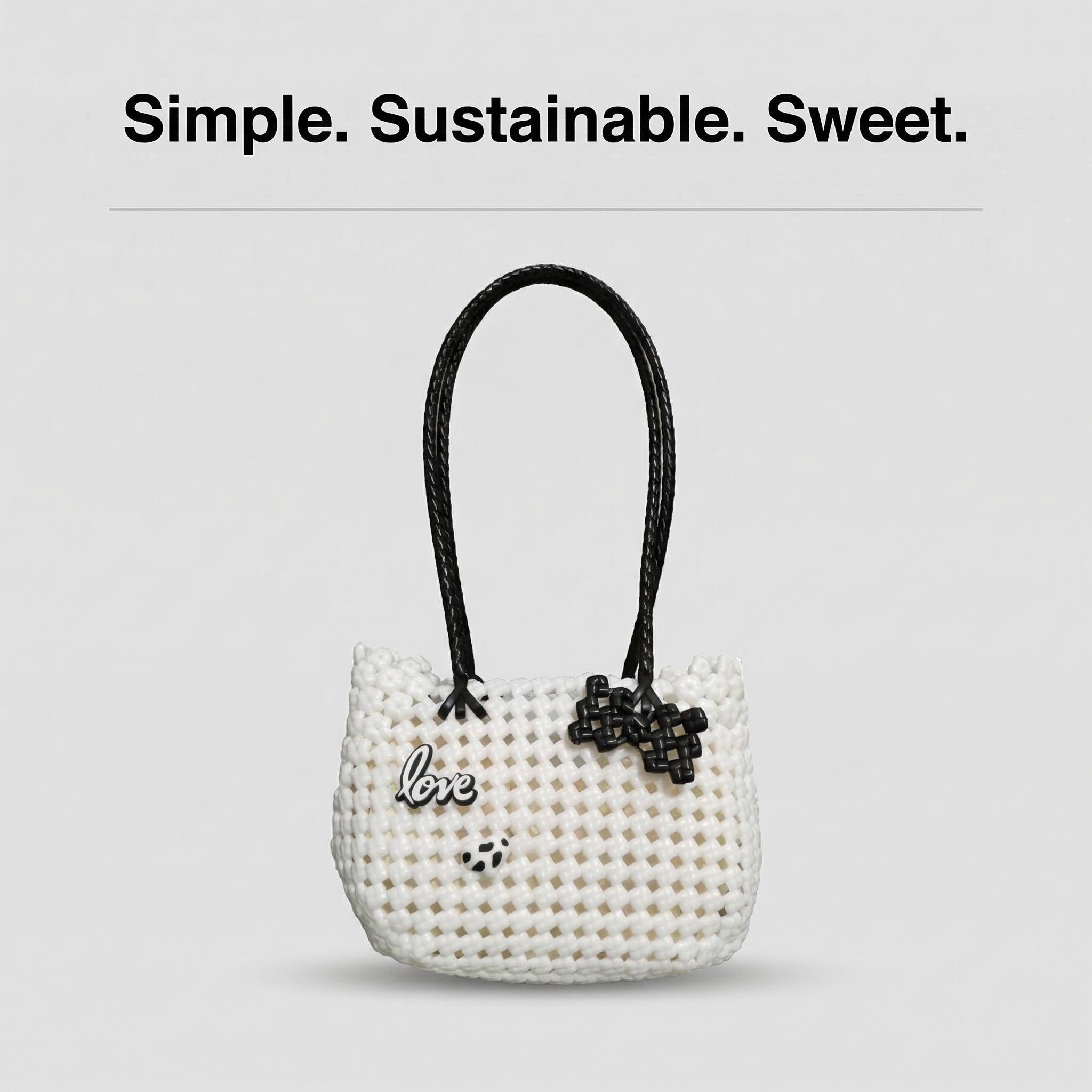 Handwoven White Tote Bag with "Love" Detail – Recycled Plastic, Waterproof & Handmade in Small Batches | NÁ Design