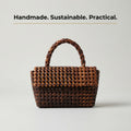 Handwoven Two-Tone Brown Tote Bag – Recycled Plastic, Small Size (15x14cm), Waterproof & Handmade in Small Batches | NÁ Design