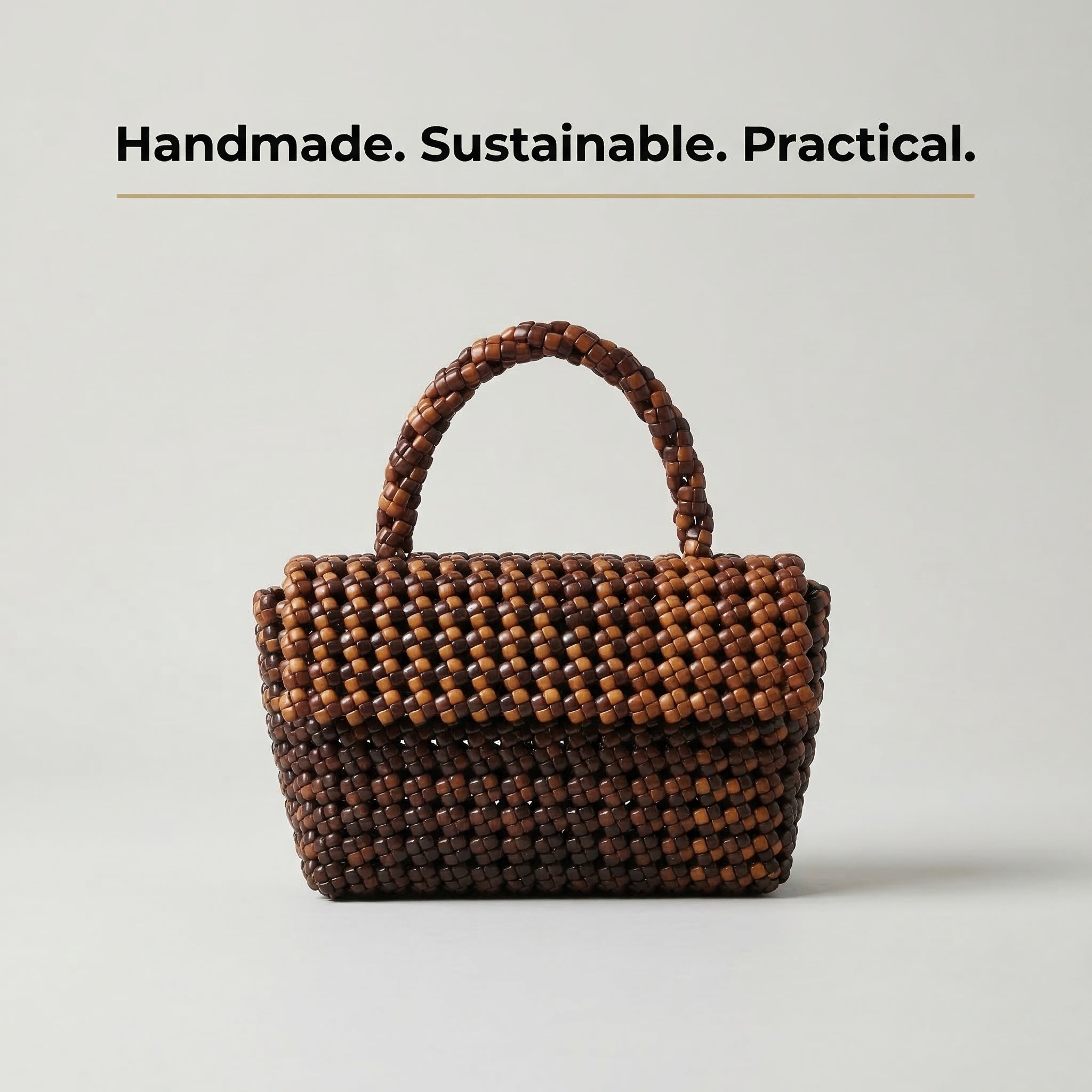 Handwoven Two-Tone Brown Tote Bag – Recycled Plastic, Small Size (15x14cm), Waterproof & Handmade in Small Batches | NÁ Design
