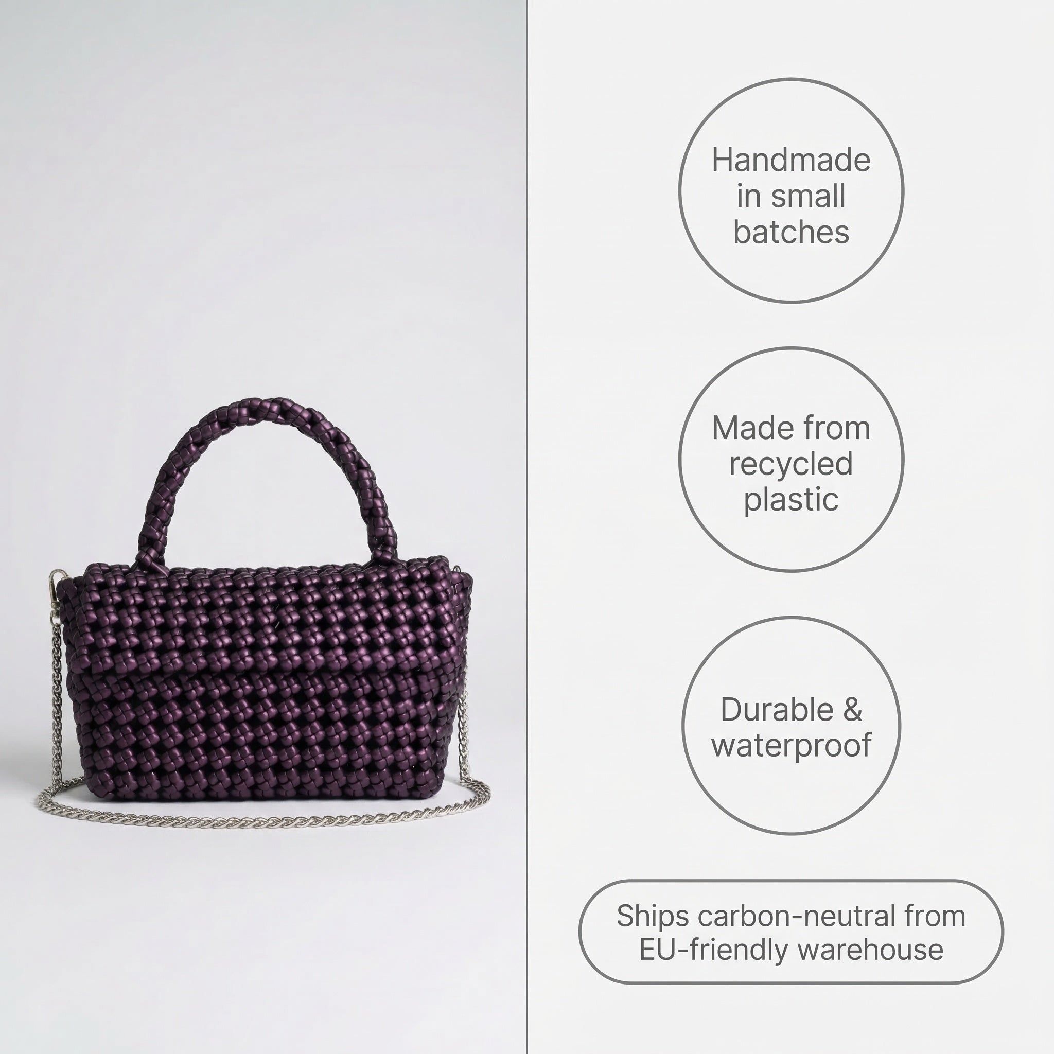 Handwoven Purple Tote Bag – Recycled Plastic, Waterproof & Handmade in Small Batches | NÁ Design
